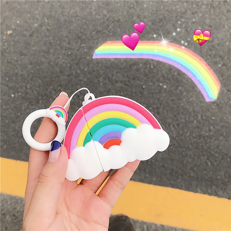 

Cute Cartoon Rainbow Protective Case For Airpods Pro Soft Silicone With Buckle Ring Headphone Case For Airpods 1 2 Cover