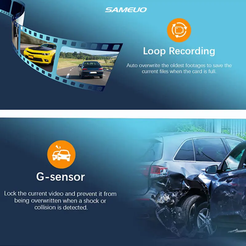 Sameuo Dashcam U700SE Car Dvr HD1080P Wifi APP Auto Recorder Video Night Vision Loop Recording G-Sensor Car Black Box