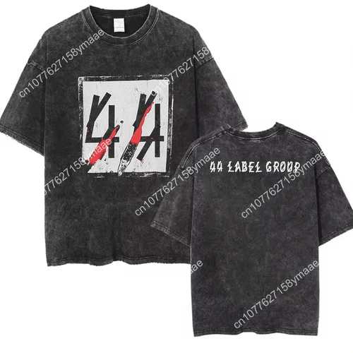 Imagen 2 del producto 44 LABEL GROUP Camiseta Vintage de algodón a la moda, camiseta lavada para hombres y mujeres, estampado de letras de Hip Hop, calidad superior, ropa informal de gran tamaño
