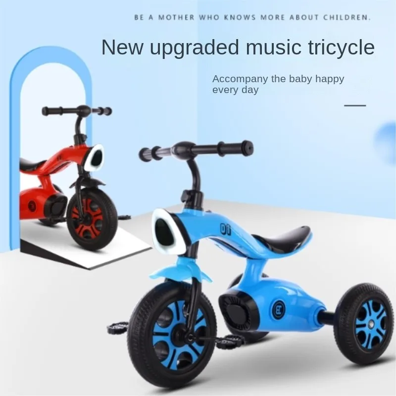 New Children\'s Light Tricycle Music Tricycle With Light Baby Pedal Tricycle Portable Baby Bike Available In Three Colors Hot