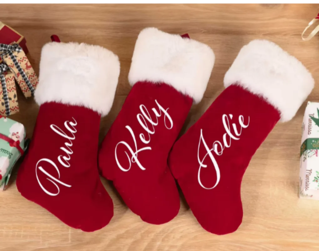 

2024 Red Plush Christmas Stocking, Personalized Xmas Stocking with Name, Holiday Stockings, Christmas Gift, Monogram Stocking