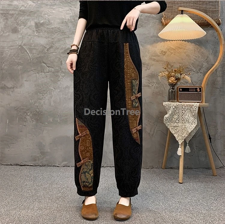 2025 خمر الجاكار فخمة السراويل الصينية ethnci نمط فضفاض الترفيه اليومي السراويل الأدب الفن المألوف سراويلي حريمي #4