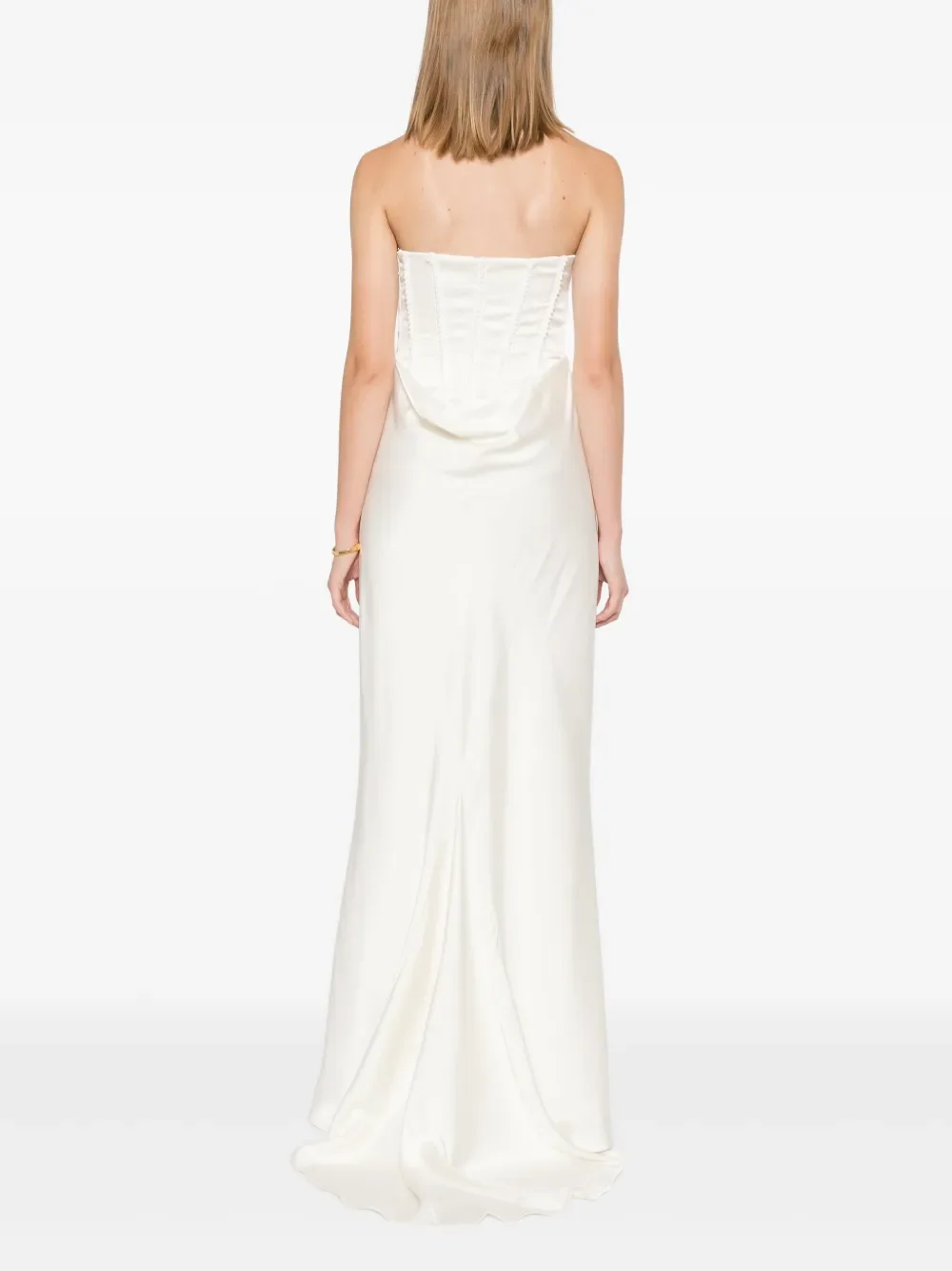 

Simple White Party Dresses Women's Strapless Sleeveless Sexy Backless A-line Ankle Length Evening Dress Gown Customized