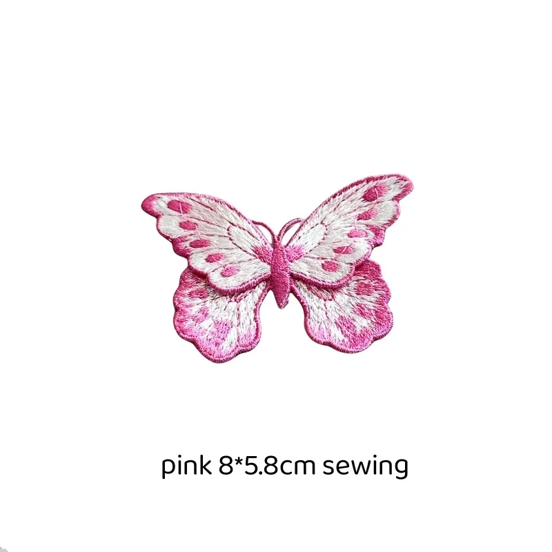 3Pcs 2 Layer Pink Butterfly Embroidered Patches Applique Sewing Clothes Clothing Patch Fabrics For Dress Jackets Decoration DIY