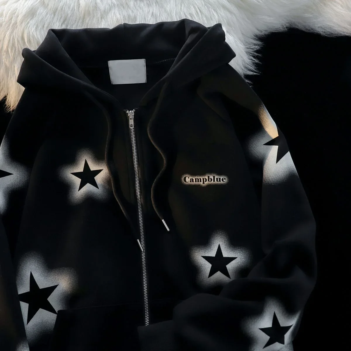 American Vintage Star Print Hoodies Women Harajuku Kpop Oversized Sweatshirts Y2K Aesthetic Zipper Tops Jacket Korean Streetwear