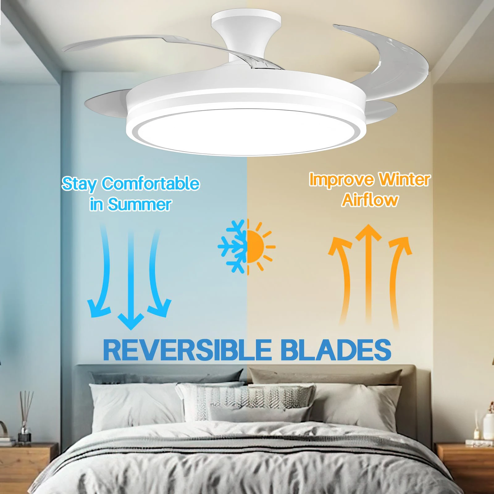 Silent Ceiling Fan with Light Multi-function Retractable Fan Blade Remote Control Modern Electric Fan 6-speed Ceiling Lamp