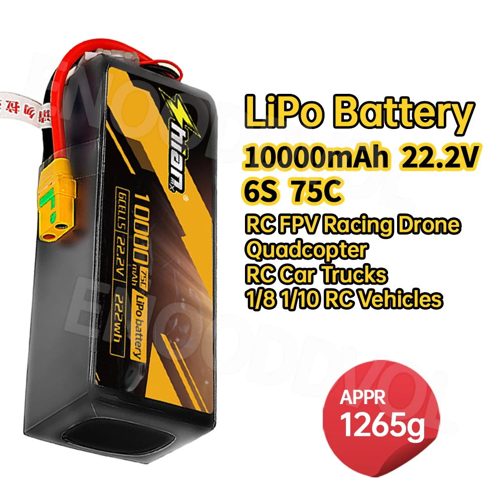 

22.2V Lipo Battery 6S 75C 10000mAh Lipos with T Connector XT60 Plug for RC Quadcopter Helicopter FPV Racing Drone Spare Parts