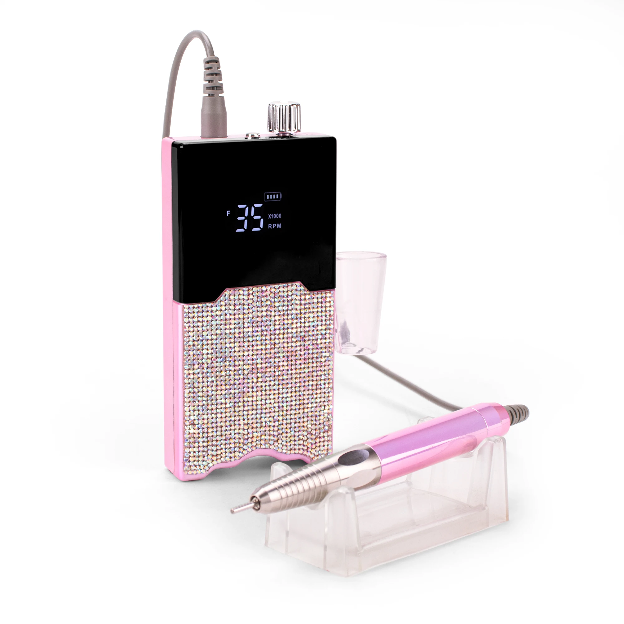 Bling Diamond Pro 2-in-1 Portable Professional Electric Nail Drill Machine Cordless Rechargeable Plastic Nail File Desktop Use