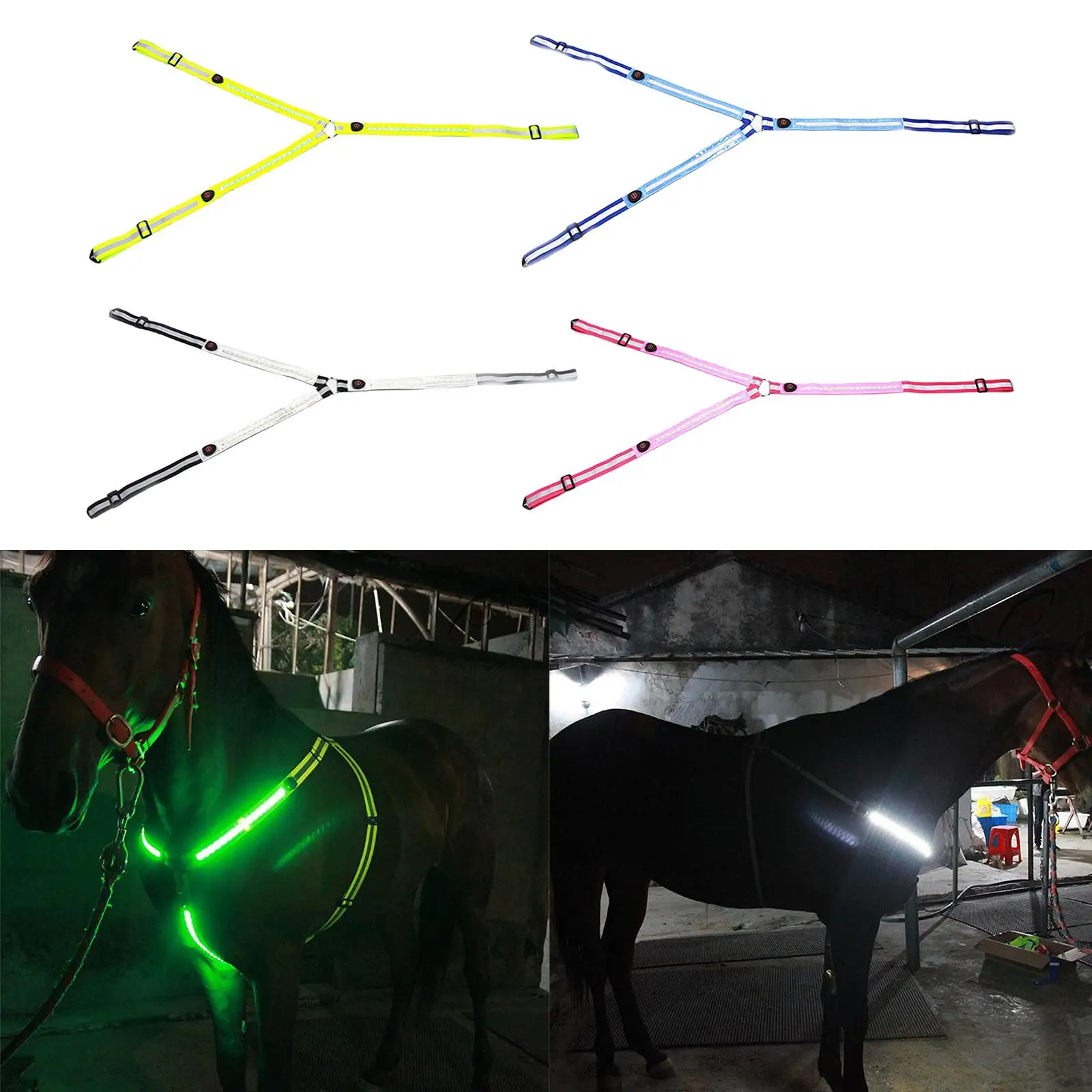 Y-Shaped LED Horse Breastplate Collar Bridle Halter USB High Elastic Chest Strap