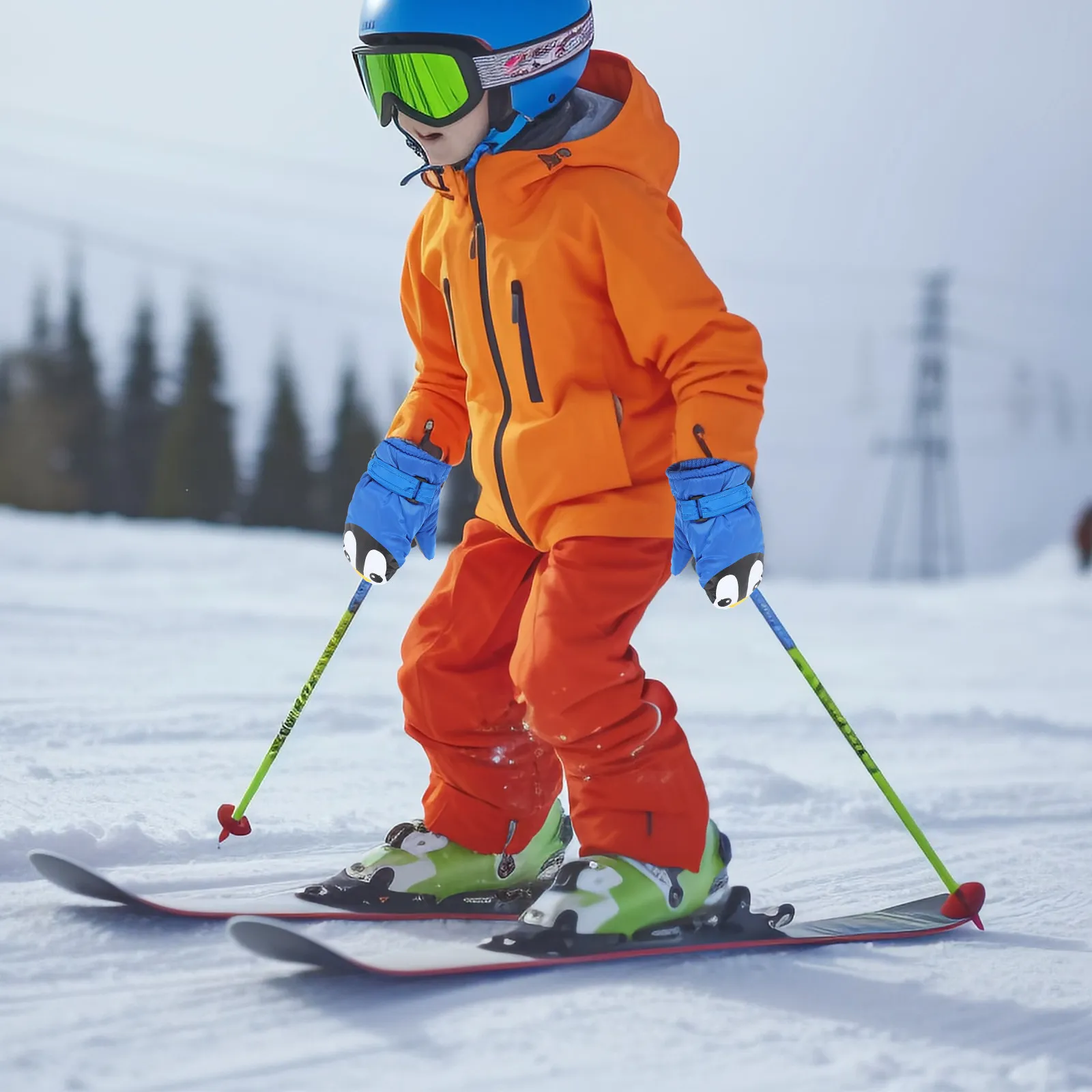 

1 пара детских водонепроницаемых зимних лыжных перчаток, теплые ветрозащитные перчатки для улицы, регулируемая застежка на запястье для детей, детские перчатки