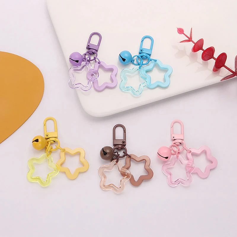 Five-pointed Star Bell Pendant Keychain Elegant Candy Color Bag Keyring Jewelry For Women Girl Car Hanging Trinket Key Holder