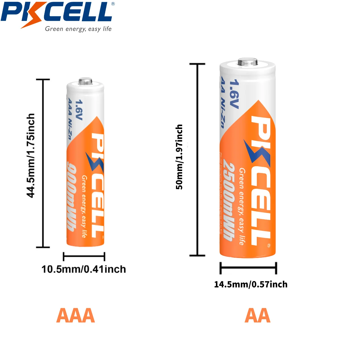 PKCELL 4PC 1.6V AA 2500mWh Battery And 4PC AAA 900mWh 1.6V NI-ZN Rechargeable Battery for Toys Flashlight Camera Power Tool