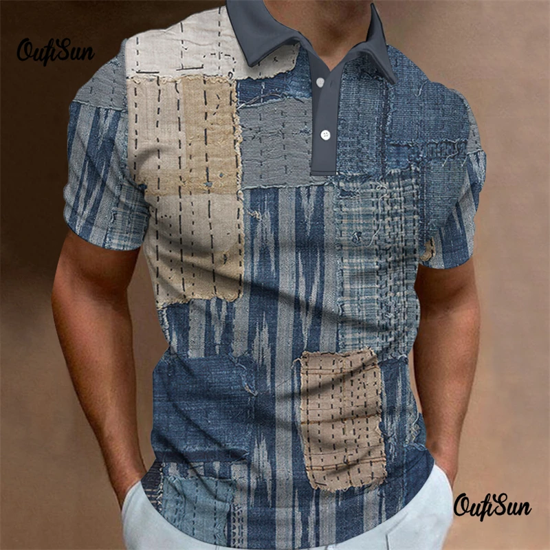 Funny Rag Patchwork Pattern Printed Polo T-Shirts For Men's Summer Clothing Casual Male 3d Graphic Tee Streetwear Lapel Tops