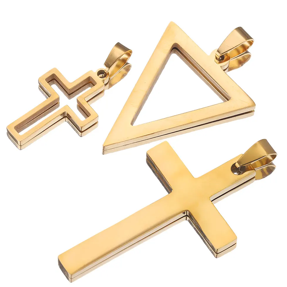 5pcs/lot Wholesale Bulk Stainless Steel Gold Cross Triangle Charms Dangles Pendants for DIY Necklace Jewelry Making Supplies