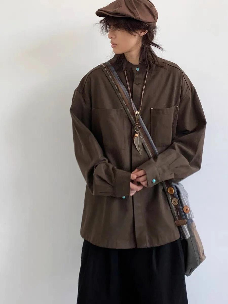 

Autumnal ex Vintage Long Sve irt with ket Loose Fit Color Versatile Casual Top for Men And Women