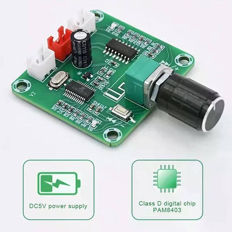 1 Set PAM8403 Small Power DIY Wireless Speaker Amplifier Board XH-A158 Ultra Clear Bluetooth 5.0 Audio Power Amplifier Board