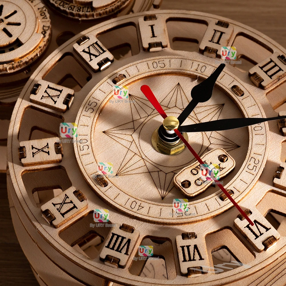 Ury 3D Wooden Puzzle Retro Pendulum Owl Wall Clock Model Set Hygrometer Mechanical Gear Decoration Hand-assembled Toy Kids Gift