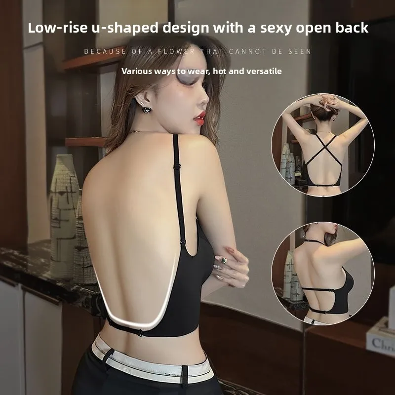 

Бюстгальтер пуш-ап с U-образной спинкой и подкладкой 10 см для небольшой груди, бесшовные бюстгальтеры без бретелек с открытой спиной и подтяжкой