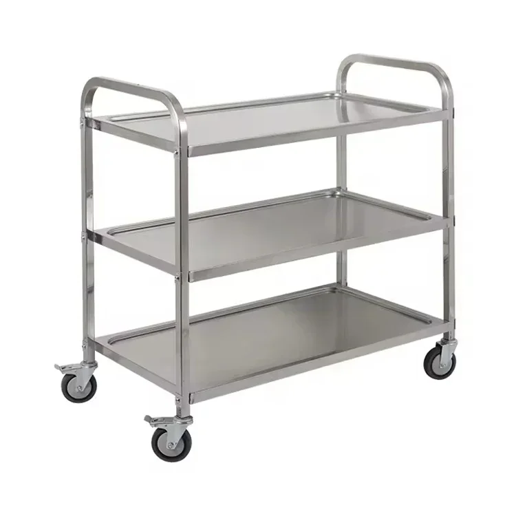 Stainless Steel Trolley ,Food Collection Trolley Commercial Restaurant Mobile Double-decker, Food Delivery Stall