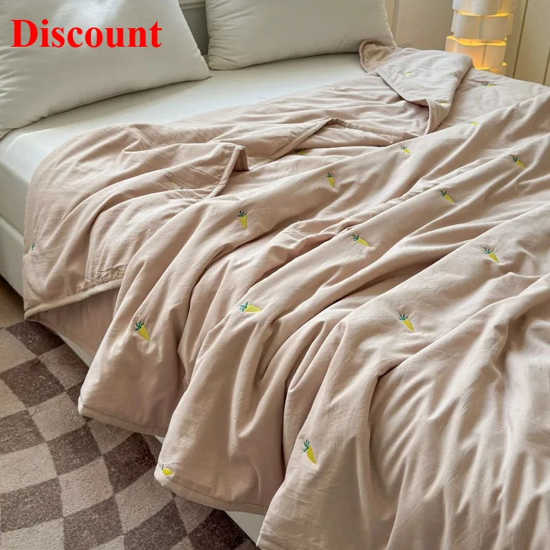 

Embroidered washed cotton summer quilt machine washable light dormitory single double summer air conditioner quilt