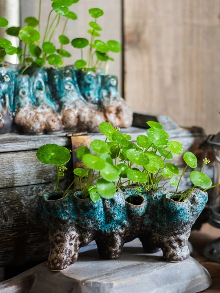 Ceramic Coral Flower Pot Hydroponics Zen Antique Decorative Ornament Porous Creative Personalized Planting Accessories