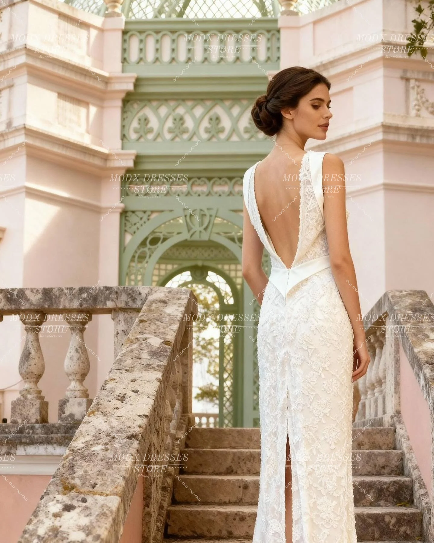 ชุดแต่งงานทรงเอไลน์คอโอประดับลูกไม้ ดีไซน์หรูหรา แขนกุด ยาวกรอมพื้น  สามารถสั่งตัดได้  ชุดเจ้าสาวสำหรับผู้หญิง