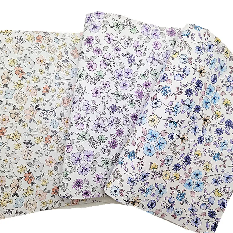 Pastel Colors Synthetic Leather Flowers Printed Fabric Vinyl Felt Backing Smooth Faux Leather DIY craft Bow Sheets Rolls Q1838