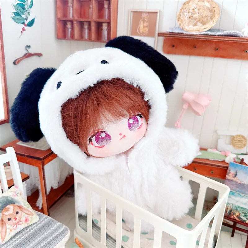 

20cm Cartoon Girls Plush Cotton Doll With Fluffy White Puppy Suit with Bunny Bag Kawaii No Attribute Dolls Clothes Accessory Toy