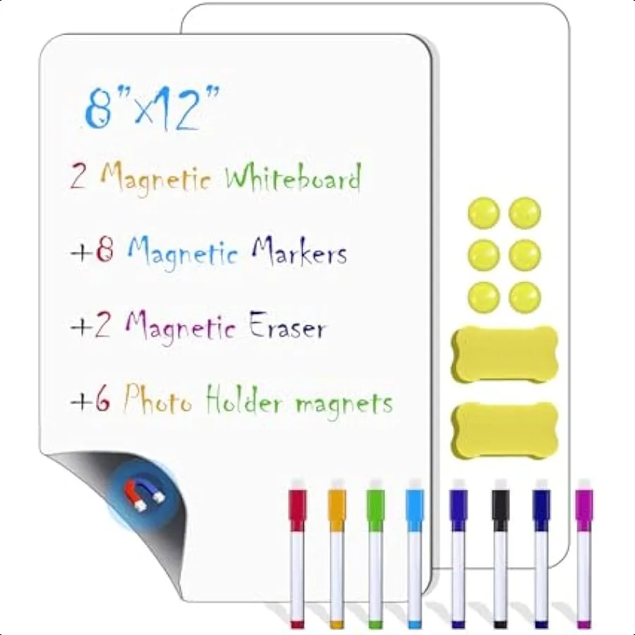 

2PCS Magnetic Whiteboard for Fridge Dry Erase Board for Refrigerator Small Whiteboard for Refrigerator Door Includes 8 Markers