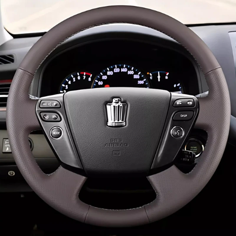 

For Toyota Crown S200 Alphard 2nd Gen AH20 2008–2015 Hand-Stitched Dark brown Genuine Leather non-slip Car Steering Wheel Cover