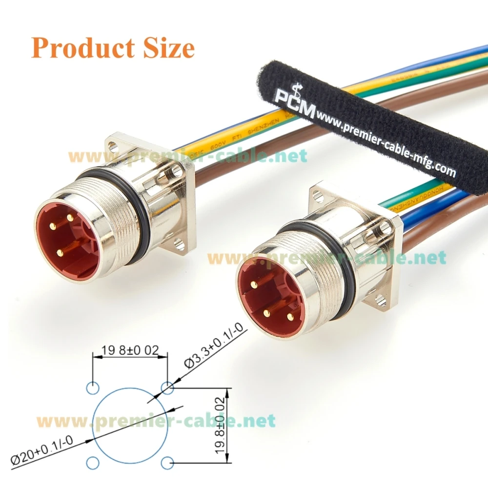 IP67 M23 3 Pin Male Power Connector Receptacle Cable Flange Panel Mount M23 Bulkhead Socket with Pre-Assembled Pigtail Wire