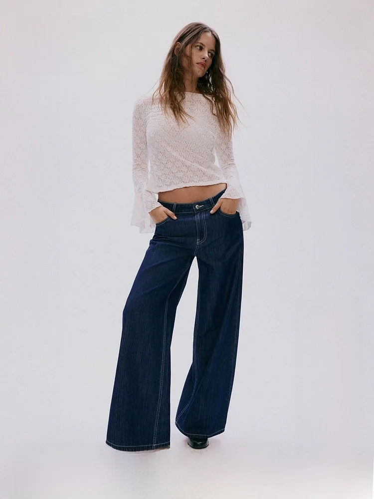 

H&M Women's Wide Leg Jeans Fashionable Retro Style mid Waist Denim Pants Spring 2026 New Arrival Ladies' Comfortable Fit