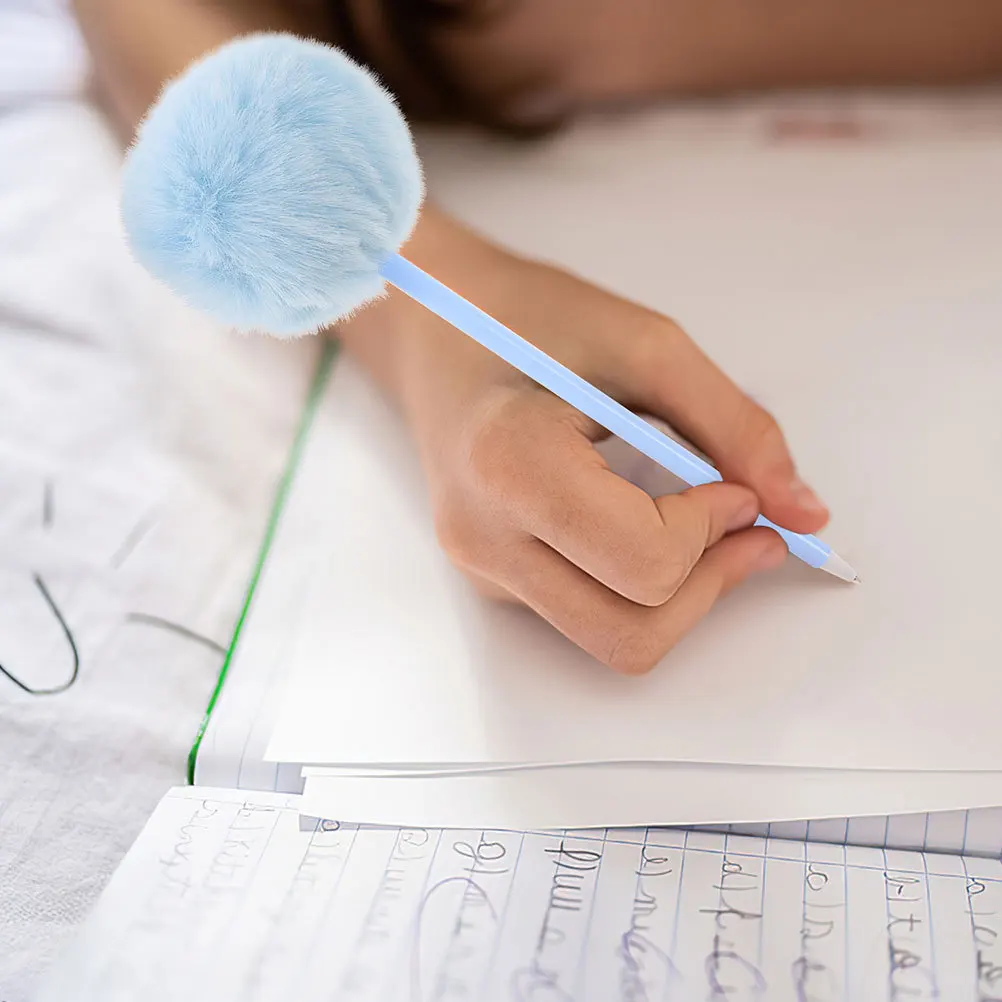 

5Pcs Cute Ballpoint Pens with Pompom Decor Writing Set Vibrant Colors School Home Office Stationery Essentials