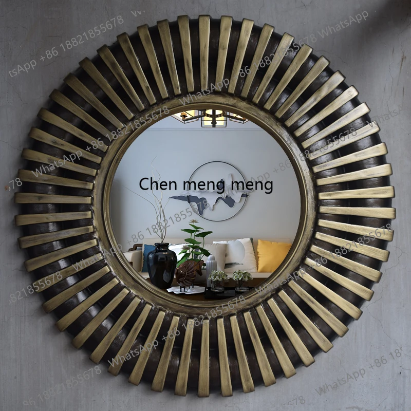 

European-style villa hotel entrance wall-mounted bathroom mirror background wall round modern simple decorative makeup mirror