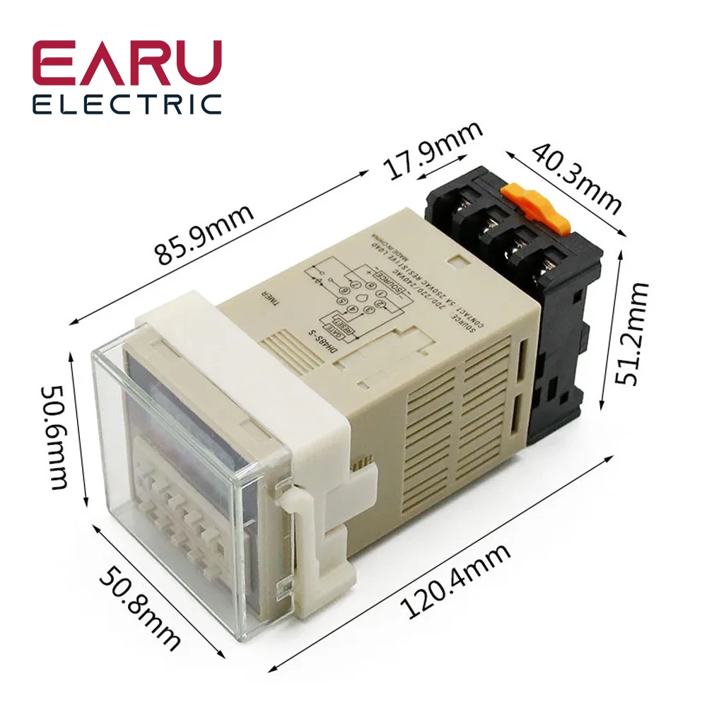 DH48S-S 0.1s-99h AC 110V 220V DC 12V 24V Repeat Cycle SPDT Programmable Timer Time Switch Relay with Socket Base DH48S Din Rail