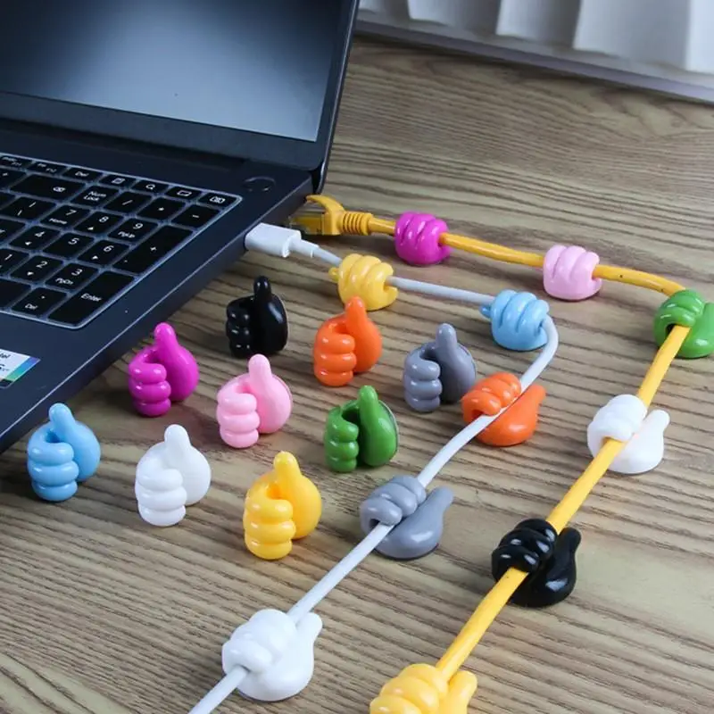 30PCS Cute Thumb Shape Adhesive Hooks Multi-Function Cable Organizer Creative Data Wire Cord Holder Management Fixer