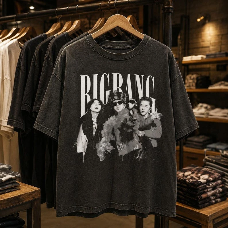 BIGBANG 20. Jubiläumskonzert Vintage Washed T-Shirt Bigbang Gruppenporträt-Druck Unisex Oversized Kurzarm Kpop Oberteil – Detail 9