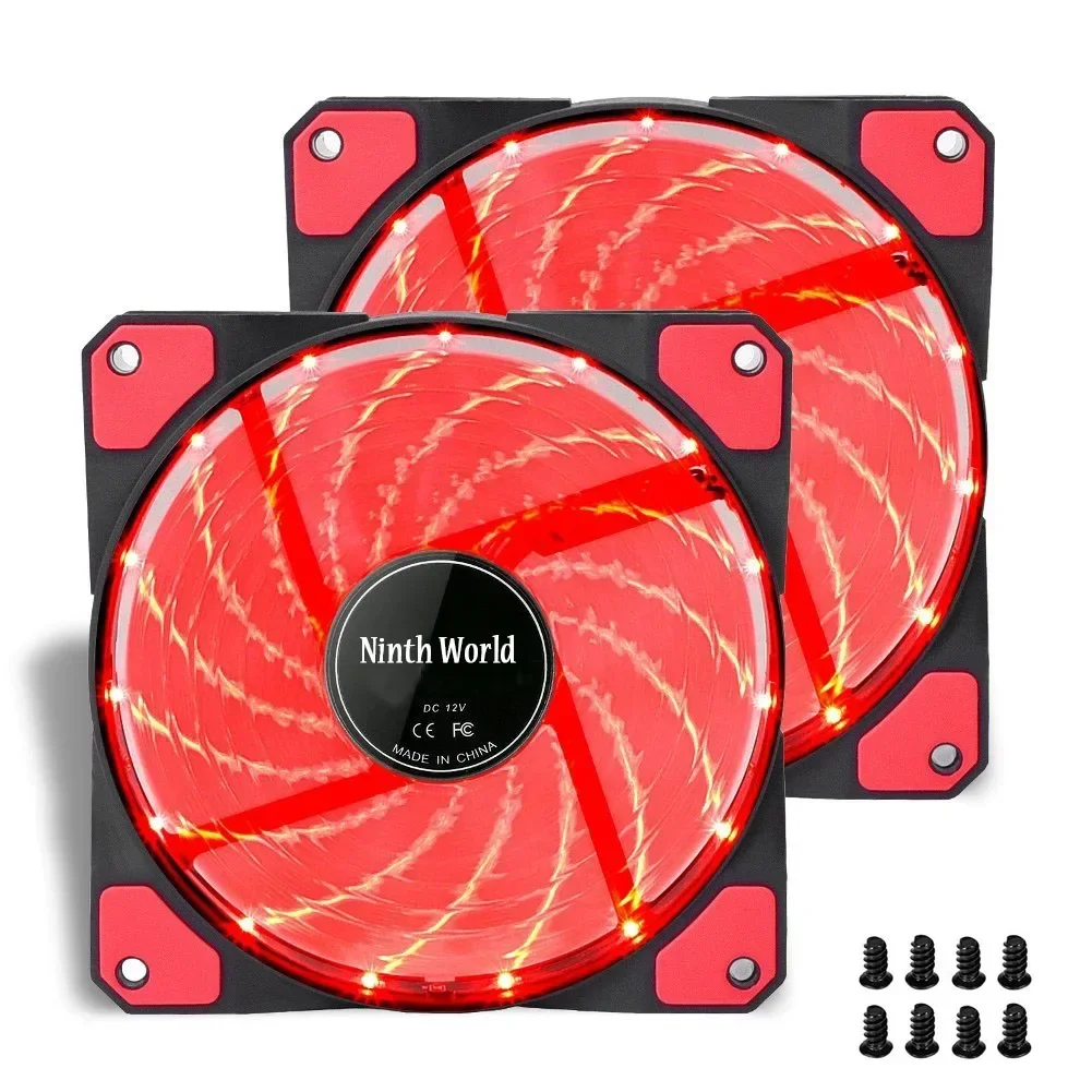 12VDC 3P IDE 4pin 120mm PC Computer 16dB Ultra Silent 15 LEDs Case Fan Heatsink Cooler Cooling Anti-Vibration Rubber,12CM Fan