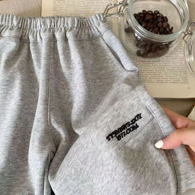 Autumn Kids Casual Sweatpants for Boys Solid Letter Sporty Trousers Spring Thin Ankle Length Harem Pants 3+y Young Child Clothes
