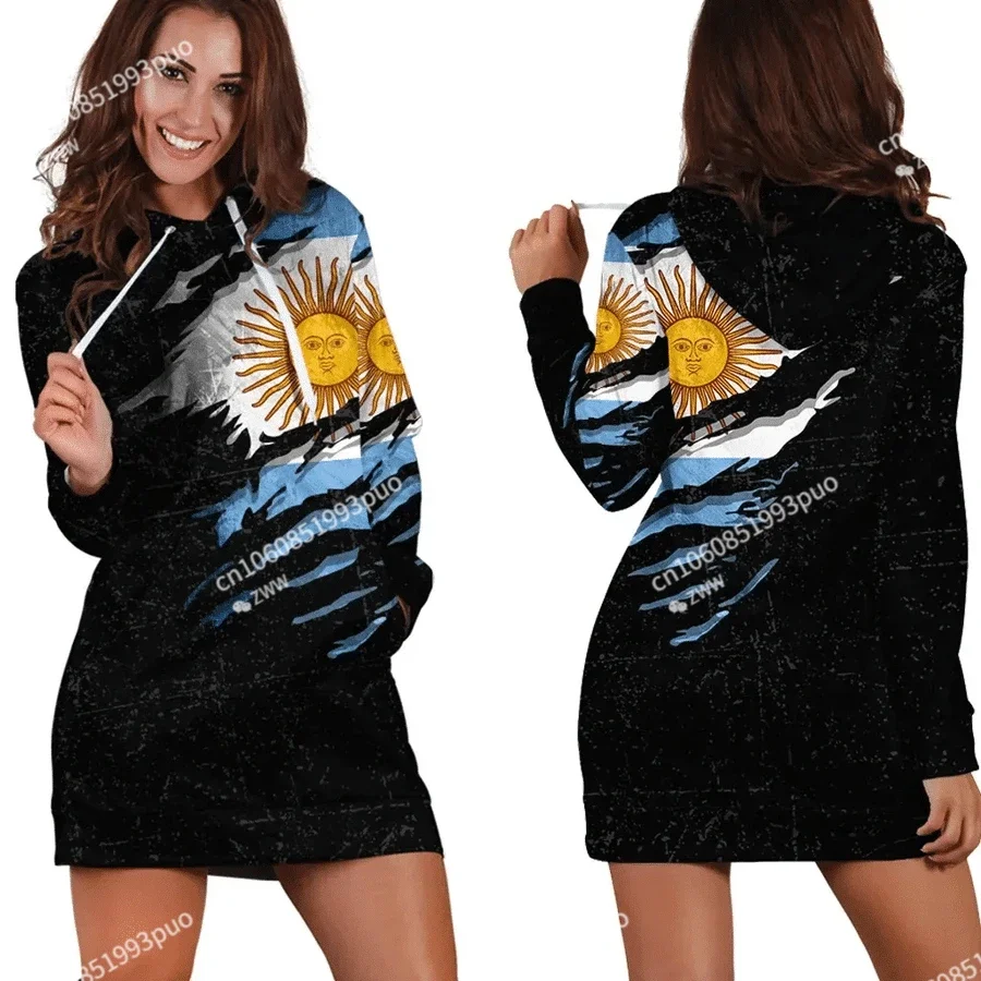 Argentina flag hoodie new casual 3D pattern spring and summer hoodie casual women's long-sleeved dresses