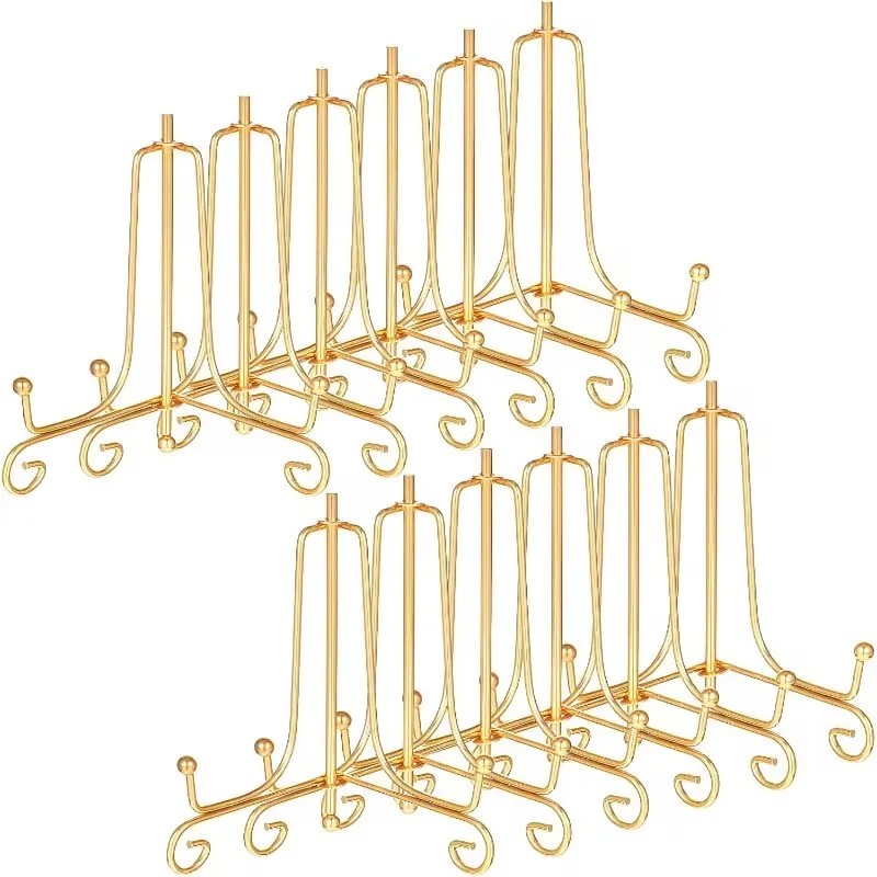 10 Pack 4 Inch Golden Iron Plate Display Stands Plate Rack Display Stand Golden Easel Photo Frames Decorative Plates Home Decor