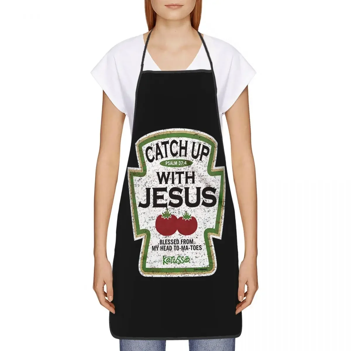 Unisex Catch Up With Jesus Apron Kitchen Chef Cooking Baking Bib Women Men Funny Ketchup Pun Tablier Cuisine for Painting