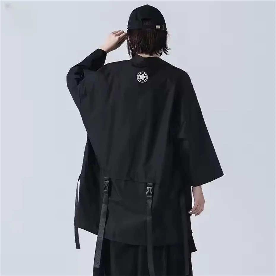 Techwear Cardigan casual da uomo Moda giapponese Abiti taoisti Camicie a maniche corte Uomo sottile Harajuku Streewear Punk Abbigliamento da uomo