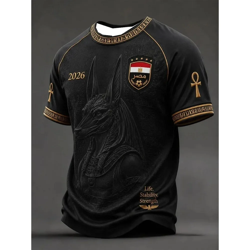 2026 Ancient Egyptian Relief Jacquard Printed T-shirt Summer Breathable Outdoor Sports Short Sleeve Tops Family Matching Outfits