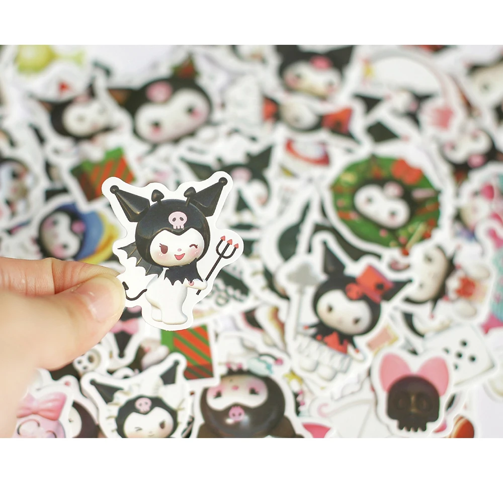 Engraçado Sanrio Anime Kuromi Adesivos para Crianças, Brinquedos bonitos adesivos dos desenhos animados, Garrafa de água do telefone, Scrapbook Graffiti Decalques, 10 Pcs, 30 Pcs, 50 Pcs, 100Pcs