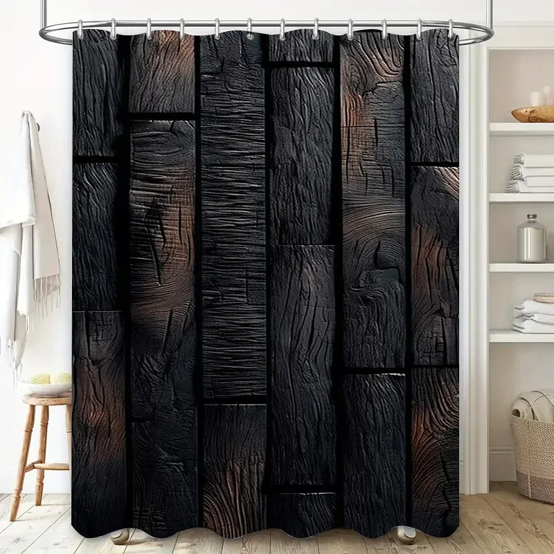 

Rustic Dark Wood Grain Design Waterproof Shower Curtain Heat Resistant Machine Washable Non-Transparent 180x180cm