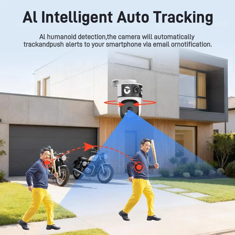 OKAM 4K 8MP Dual Lens Dual Screen WIFI PTZ 2K 4MP Draadloze Beveiligingscamera Buiten IP66 Auto Tracking Bewakingscamera's