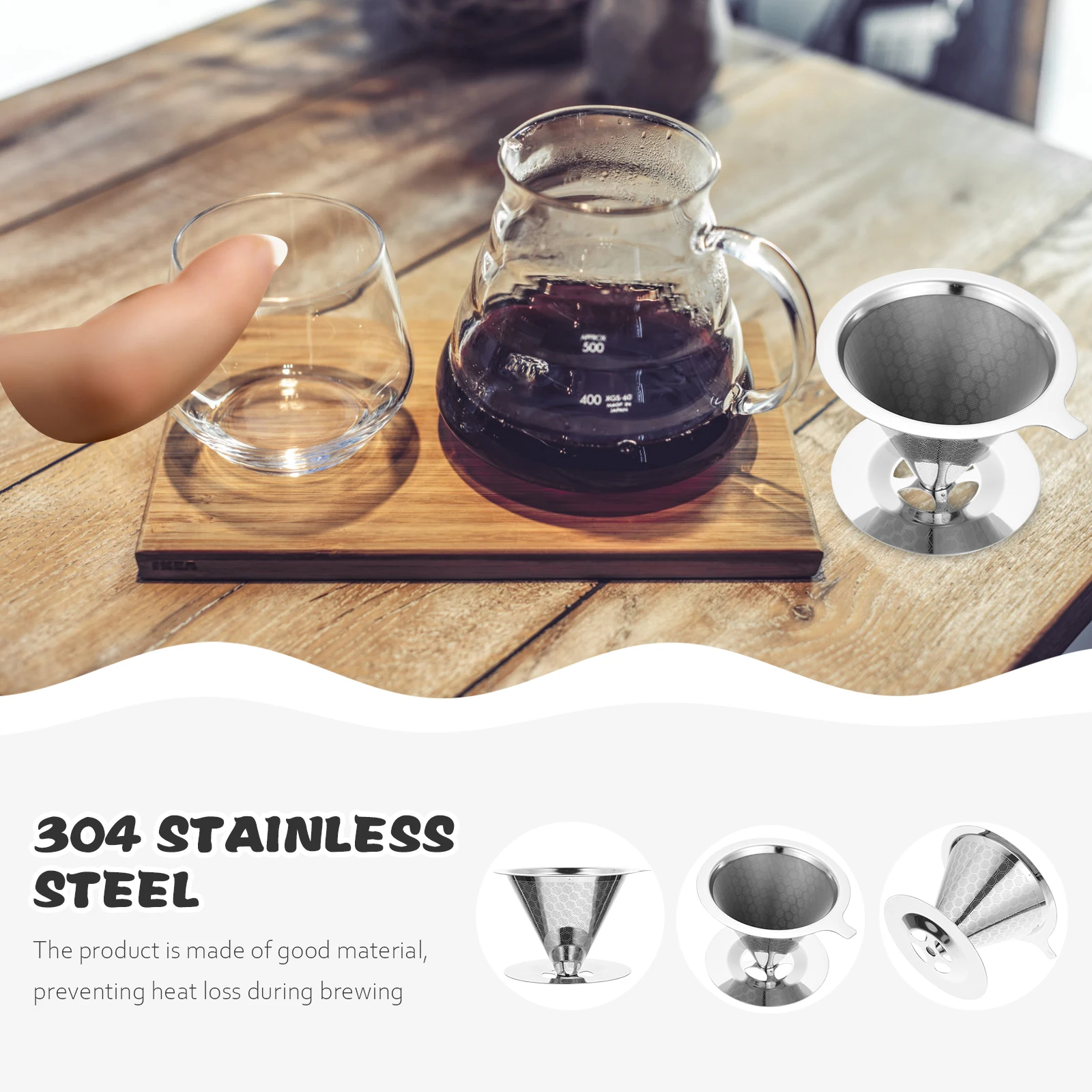 

Coffee Maker Reusable Stainless Steel Coffee Filter Fine Filtering Function for Manual Drip Brewing Lightweight