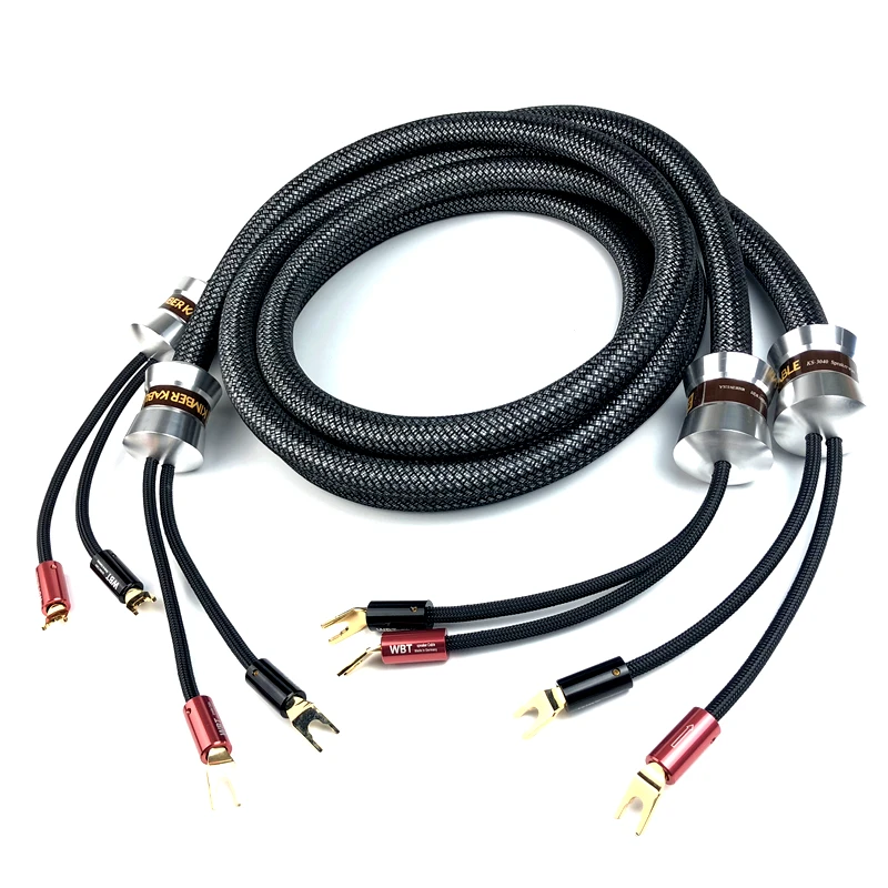 High Quality Ks 3040 Silver Speaker Cables with WBT Gold-plated Spade Plug for Home Theater Amplifier DVD/CD Player System