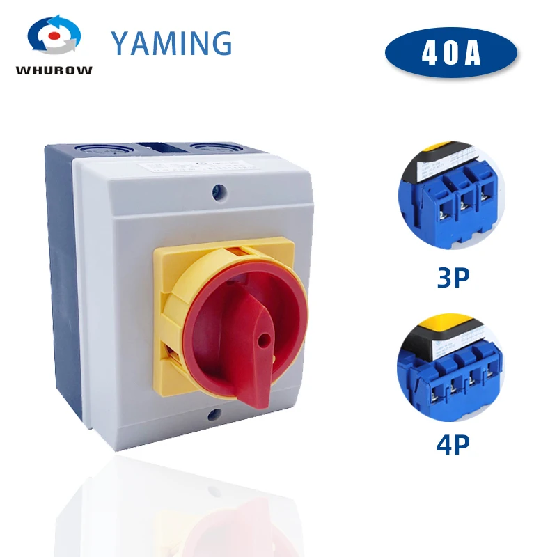 40A Isolator Disconnect Switch YMD11-40D Padlock ON-OFF 3/4P With Waterproof Box Enclosure IP65 Silver Contact